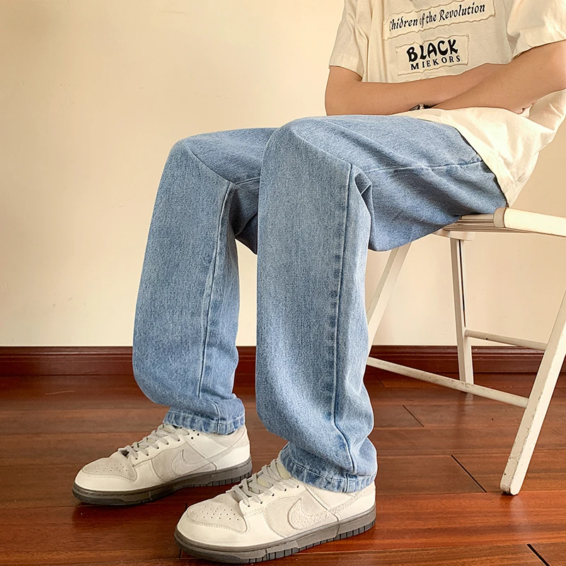 Jeans Loose Straight Leg 2026 Spring/summer Simple Casual Elastic Waist Pants Trendy Brand Trousers