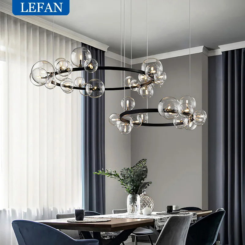 Imagem -03 - Estilo Nórdico Modern Ring Glass Ball Led Candelabro Living Sala de Jantar Cozinha Estudo Gloss Home Design Decoração Interior Lâmpadas