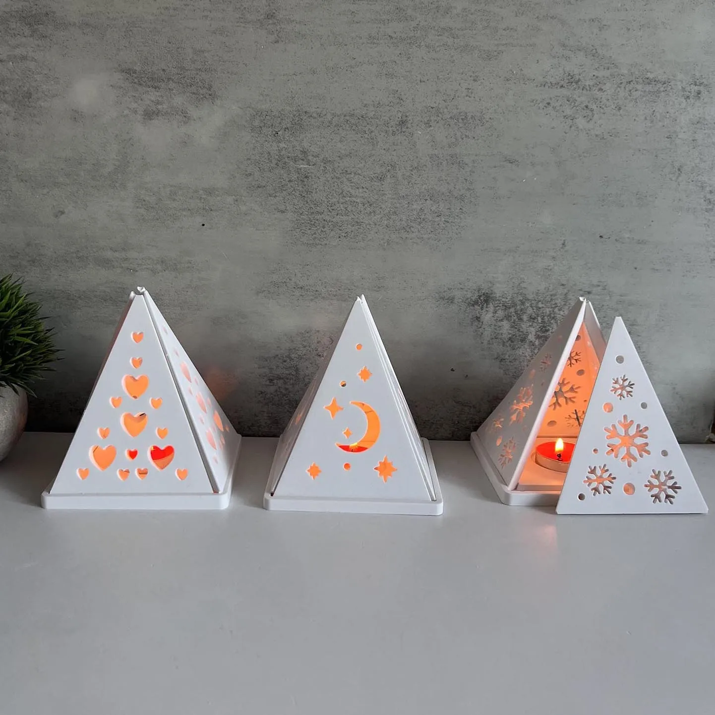 Pyramid Snowflake Starry Sky Love House Candlestick Silicone Mold DIY Gypsum Epoxy Resin Pouring Mold Home Decoration Ornaments