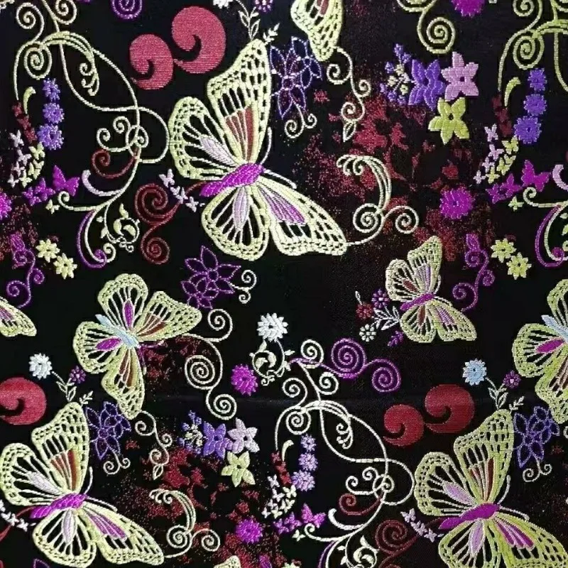Butterfly Jacquard Brocade Fabric Smooth By The Meter for Vest Chengosam Children\\\'s Clothing Bag Diy Sewing Cloth Soft Blue Red