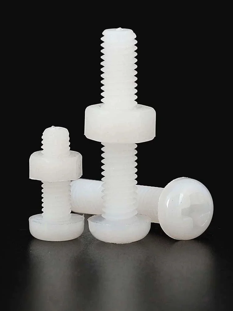 White Nylon Screw Nut Set Round Head Cross Phillips Bolt Plastic Insulated Screw M2 M2.5 M3 M4 M5 M6 M8