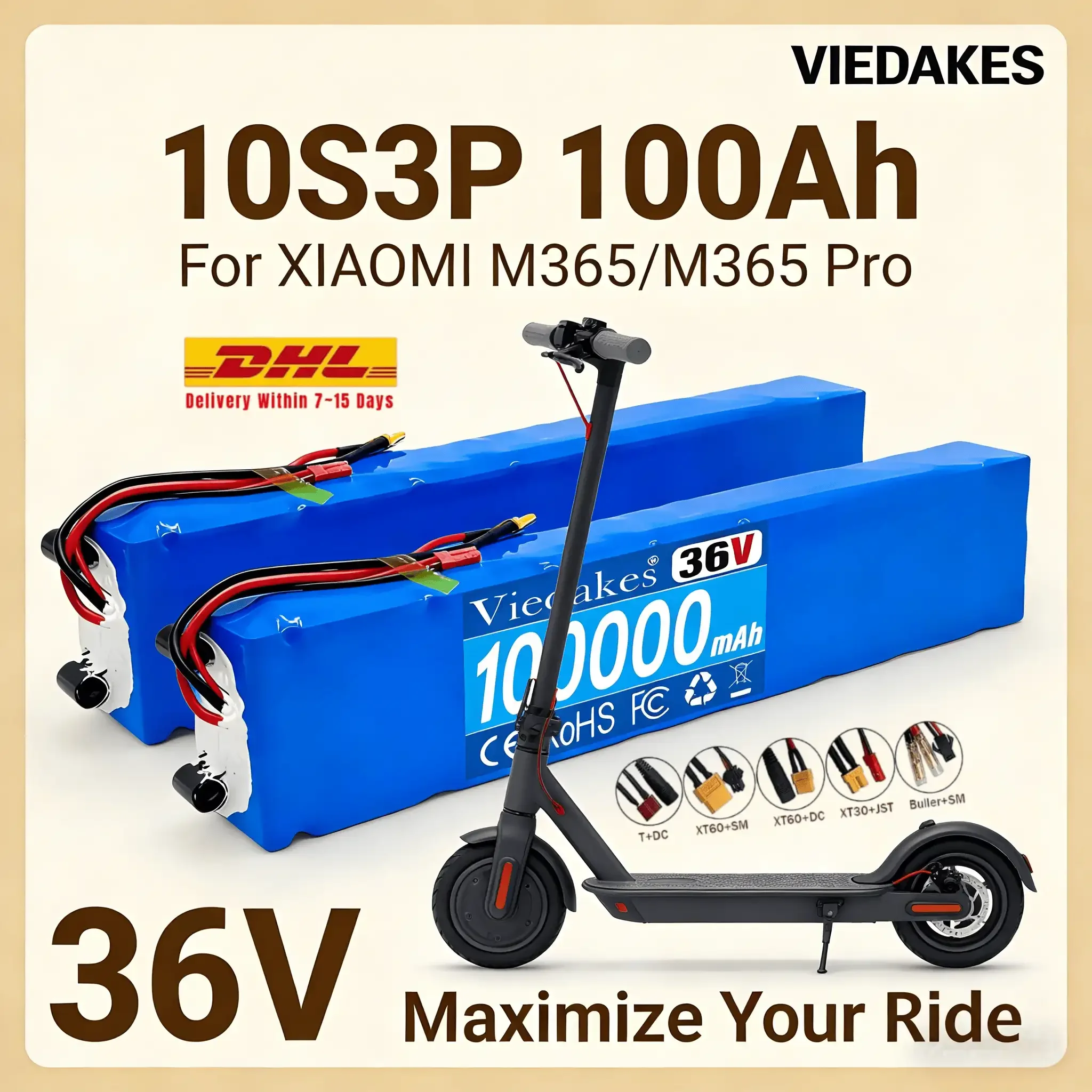 

36V 10S3P 100Ah 18650 Lithium Battery Pack 1000W for Xiaomi M365 Electric Scooter BMS+Charger