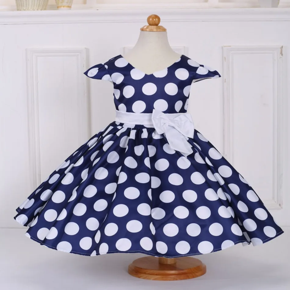 

Children's Dress Girls White Bow Belt White Dot Dress Children's Performance Dress Children's Day Children's Clothing 2-7Y ASQ03