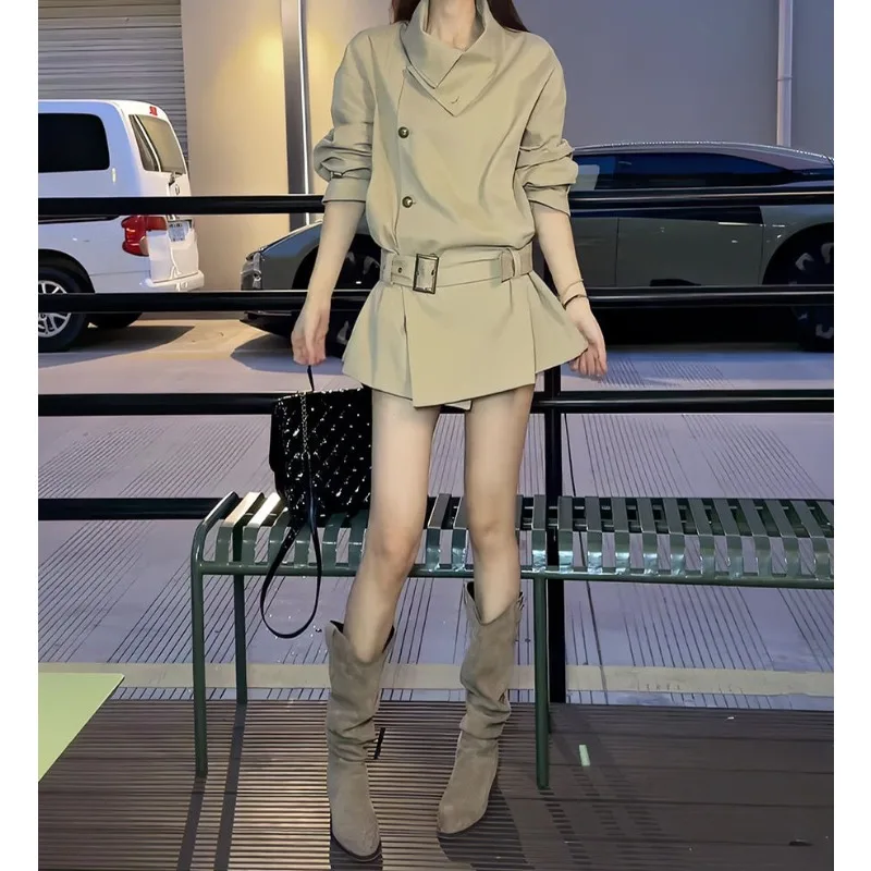 2025 Autumn New French-British Style Designed Khaki Short Slim-Fit Slimming Trench Coat for Women