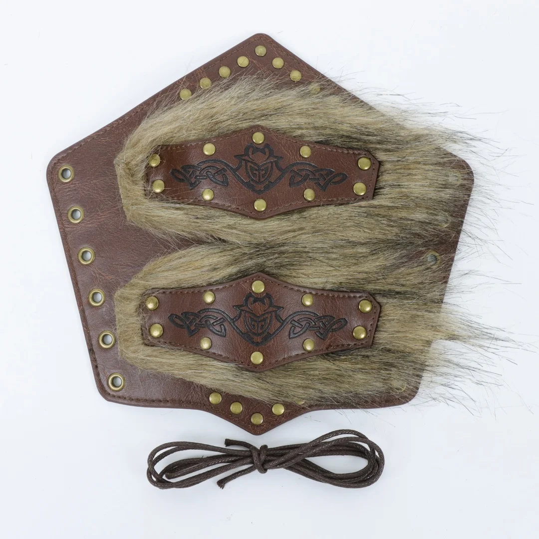 Men Medieval Faux Fur Leather Bracers Viking Arm Guards LARP Cosplay Halloween Dress-up Wristband
