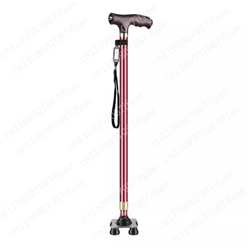 The elderly with lights non-slip strong anti-drop cane telescopic folding four feet the elderly crutches four corners walker