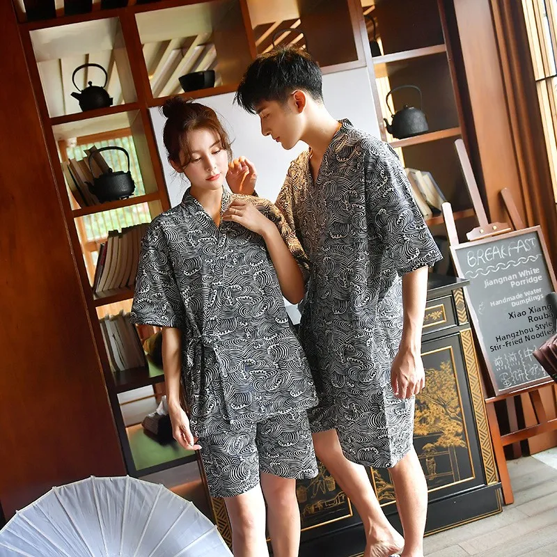 

Japanese Style Cotton Kimono Bathrobe Couple Series Hot Spring Sweat Bath Home Leisure Men Women Thermal Cotton Robe Towel