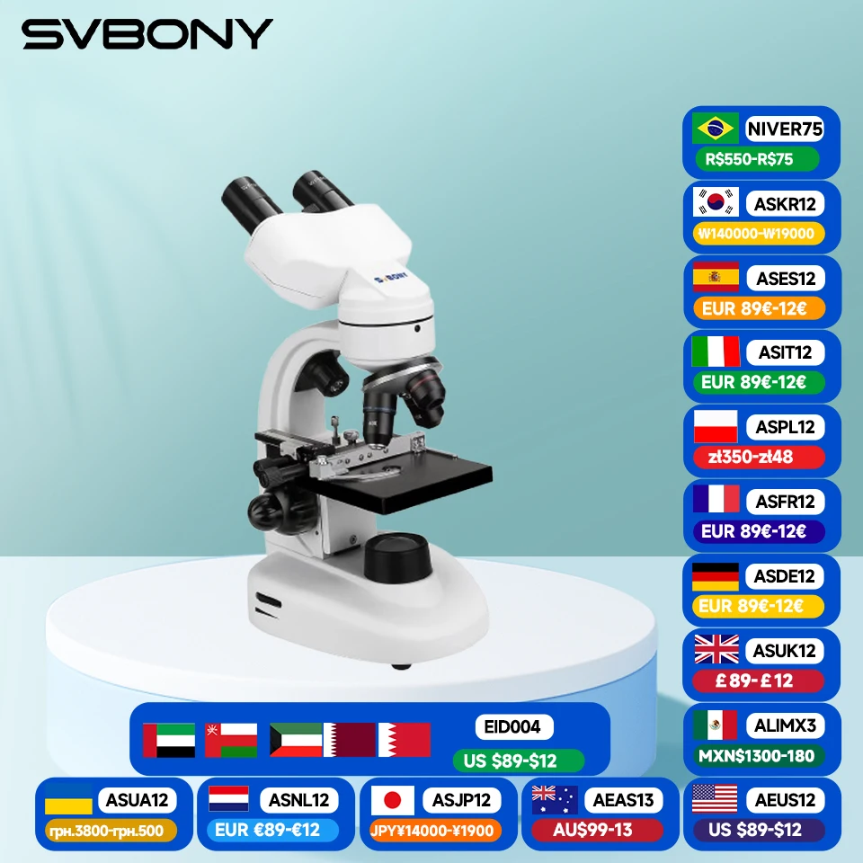 SVBONY SV605 Biological Microscope 40X-1600X Binocular Optical Electron Binocular Microscope  for Back to School Guide