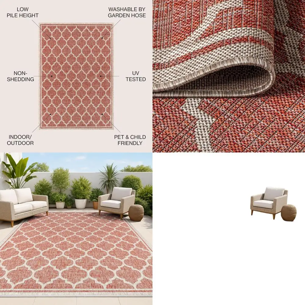 

Red/Beige Trellis Pattern Area Rug 8x10, Durable for Outdoor Spaces, Pet-Friendly, Easy to Clean