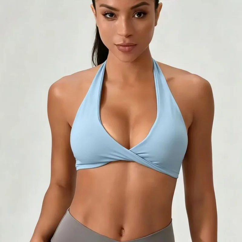 Damen-Yoga-Top mit Halterneck, offenem Rücken und Twist-Design, schnelltrocknend, atmungsaktiv, formend, Sport-BH für Fitnessstudio, Workout und Fitness – Detail 5