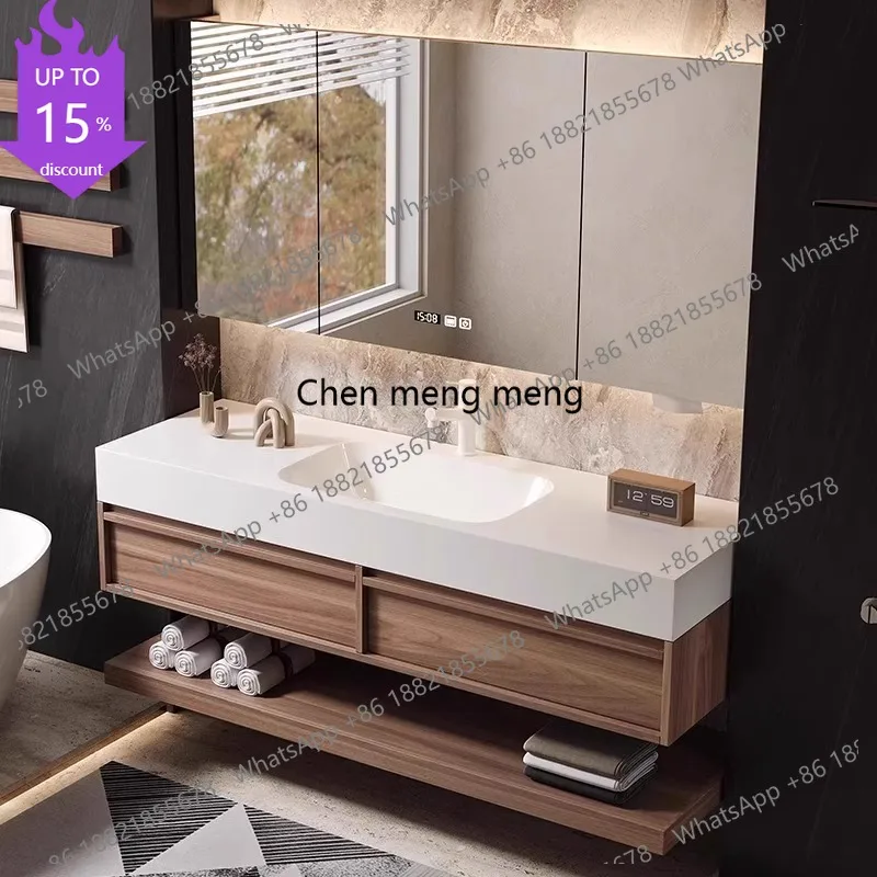 

E153 Средневековый шкаф для ванной комнаты с интегрированной раковиной из каменной плиты, изготовленной методом горячей гибки, умывальник для туалета/санузла