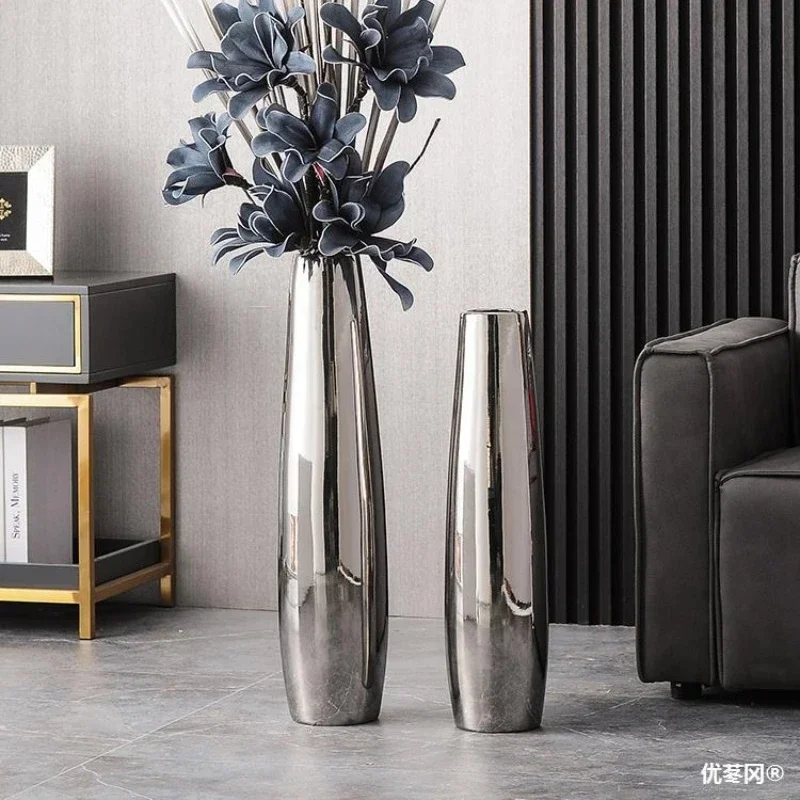 Nordic Light Luxury High-End Floor Large Vase Decoration Living Room Flower Arrangement High-Grade Living Room TV Decoration