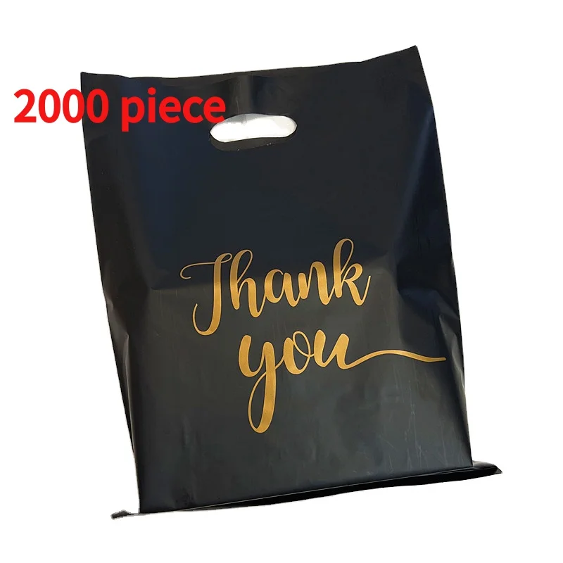 

20 00piece.Custom.Hot Sale Custom Logo Design Plastic Pe Printed Black Die Cut Handle Plastic Bag Shoes Clothing