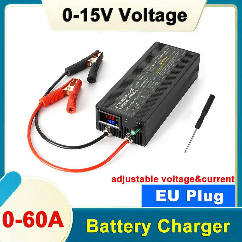 0-15V 0-60A Adjustable Battery Charge with Clip Lifepo4 Charger Car Fast Charge Lithium Battery Charger