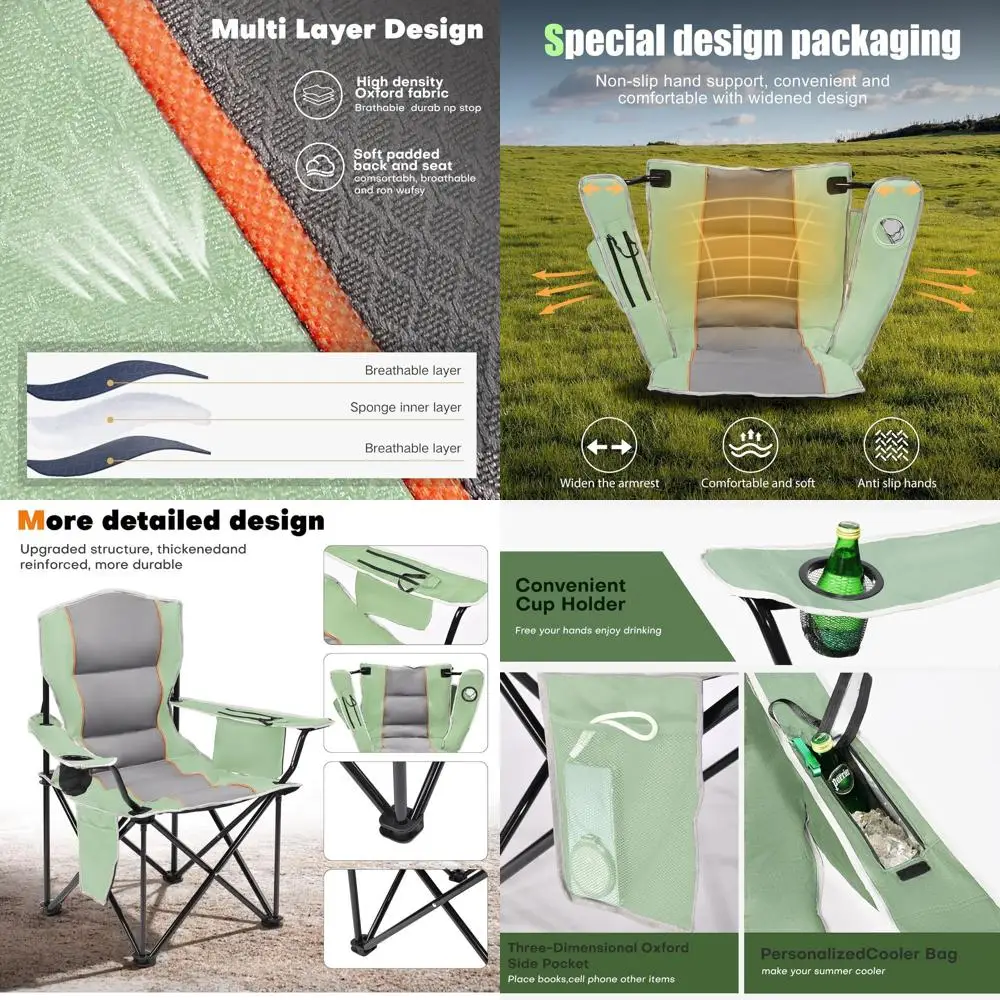

Сверхпрочный портативный складной стул с термосумкой, подстаканником и отсеком для хранения для активного отдыха на природе