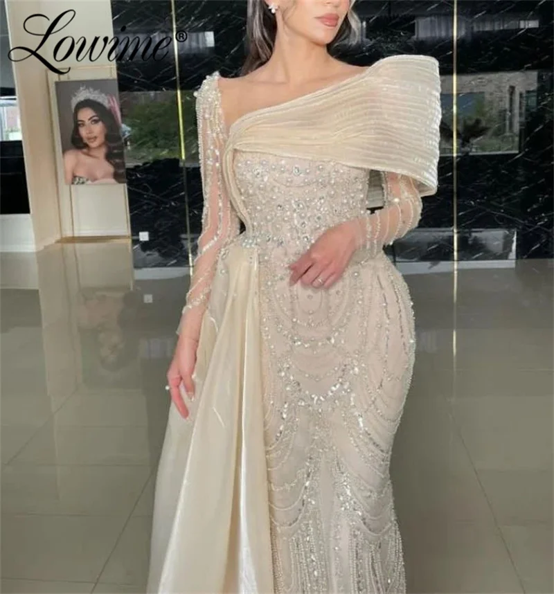 Abendkleider Elegant Arabic Party Dresses For Wedding 2024 Custom Plus Size Dubai Long Sleeve Beaded Sequins Women Evening Gowns