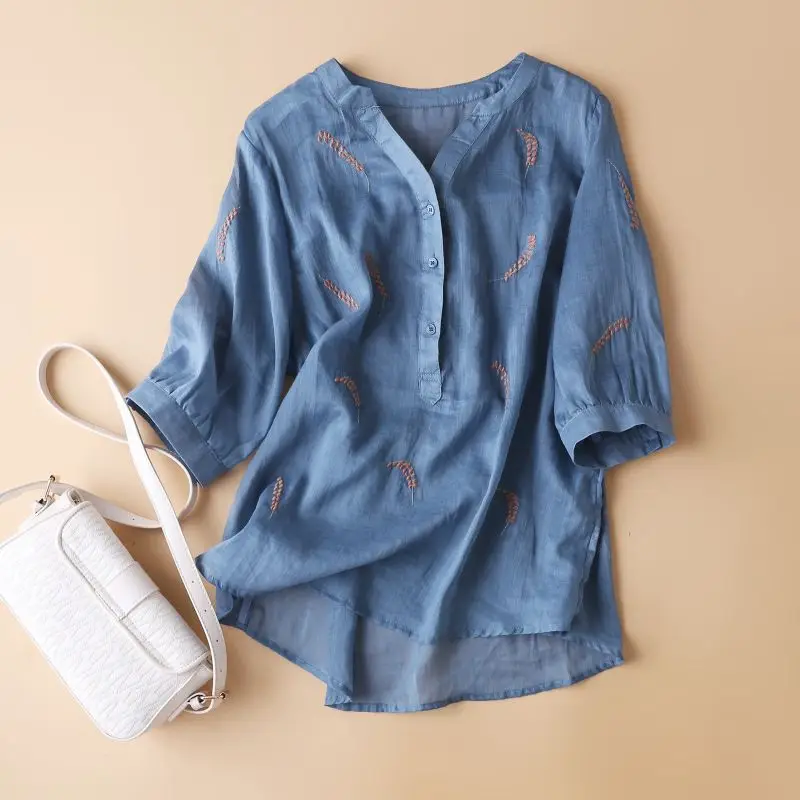 Camicetta senza maniche in lino di cotone Donna Estate Nuovo pullover ampio con stampa