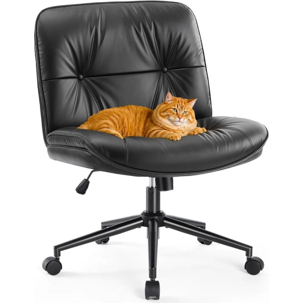 

Criss Cross Armless Office Chair - PU Leather Adjustable Swivel Wide Seat with Thick Padding, Ergonomic Rolling Computer Desk T
