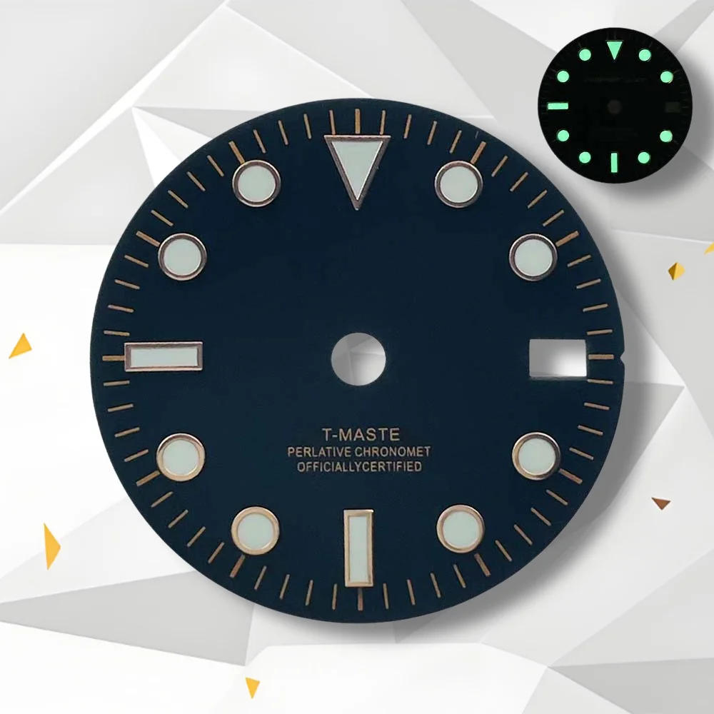 28.5mm S Logo GMT Dial Fit NH34 Movement Green Luminous Black Matte Dial High Quality Watch Modification Accessories