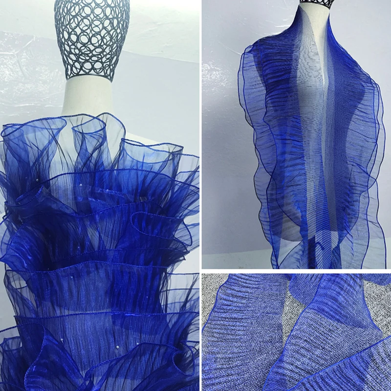 100x15cm Mermaid Pleated Magic Wedding Big Wave Lace Fabric Stage Decors DIY Women Dress Suit Diy Sewing Material New