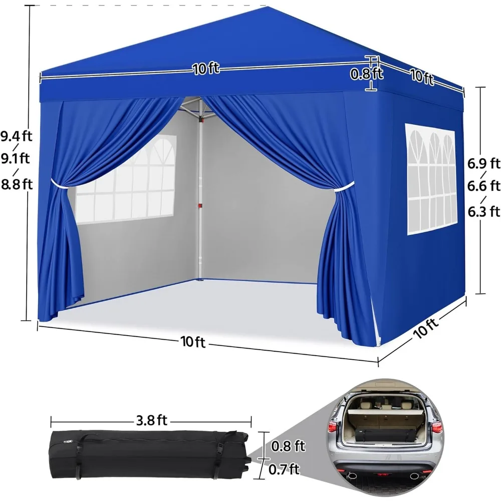 Pop Up Canopy with 4 Removable Sidewalls, Portable Enclosed Instant Tent, Waterproof Outdoor Tent, Beach Sun She