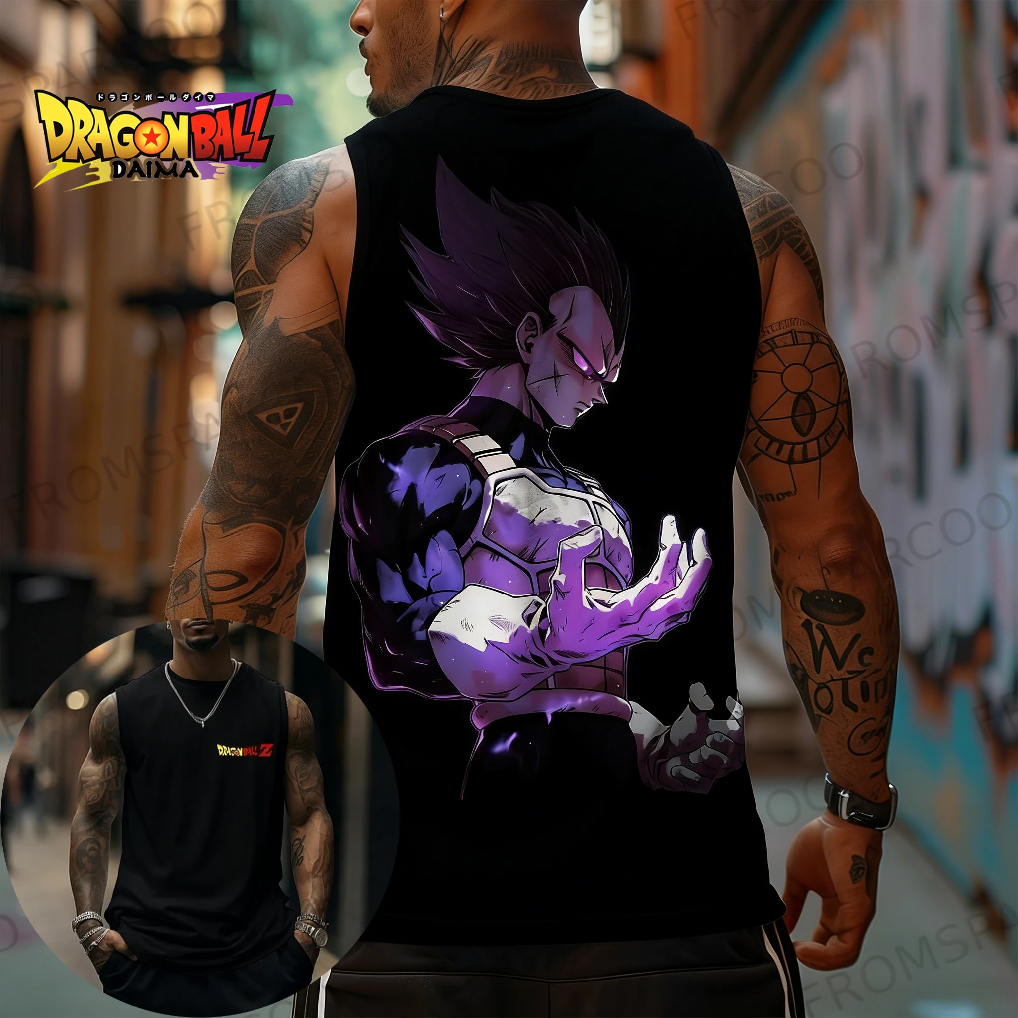 Dragon Ball Purple and Black Gradual Change Vegeta Cool Printed Vest Men's T-shirt Fitness Sports Top Show Figure Stylish Top