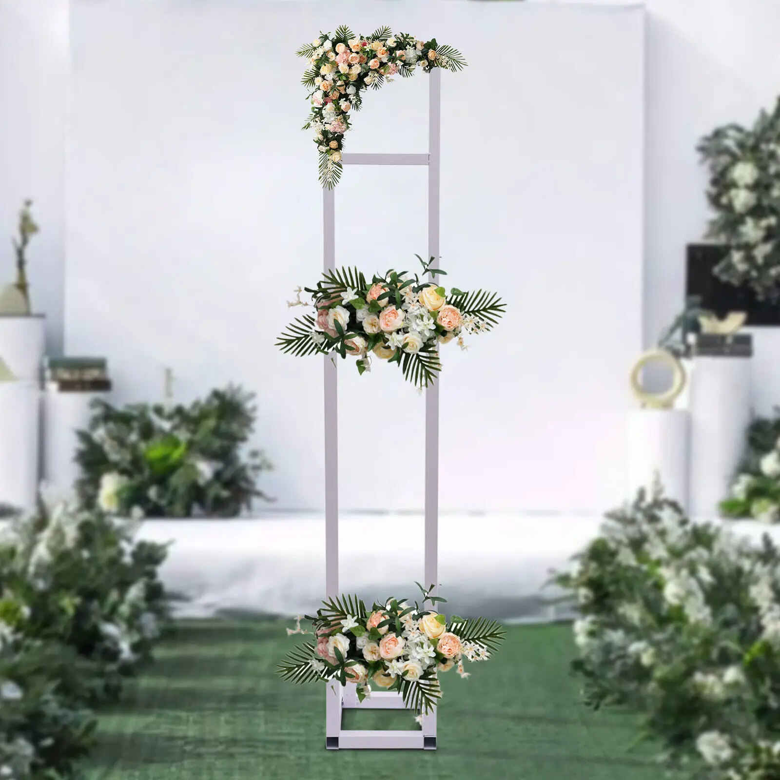 6.6Ft White Wedding Arch Backdrop Stand, Square Balloon Decoration Rack Stand Height Adjustable for Wedding Birthday Party Venue