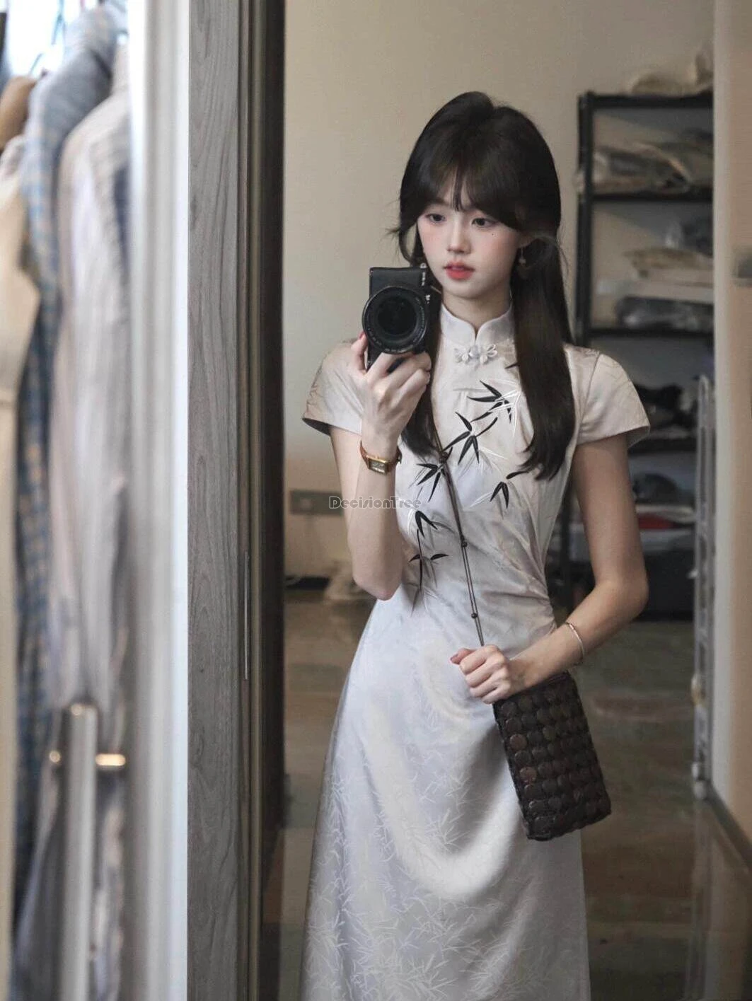 

2026 new chinese traditional ethnic style improved printed cheongsam dress for women stand collar short sleeve slimming qipao
