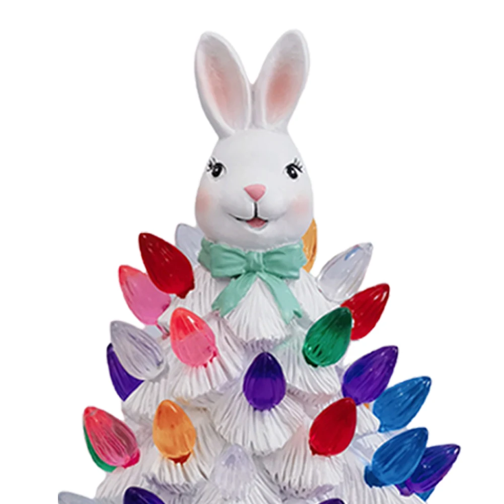 Easter Bunny Tree Decor Tabletop Rabbit Tree with LED Light Resin Desktop Tree Ornament Bunny Tree Decorations for Spring Easter