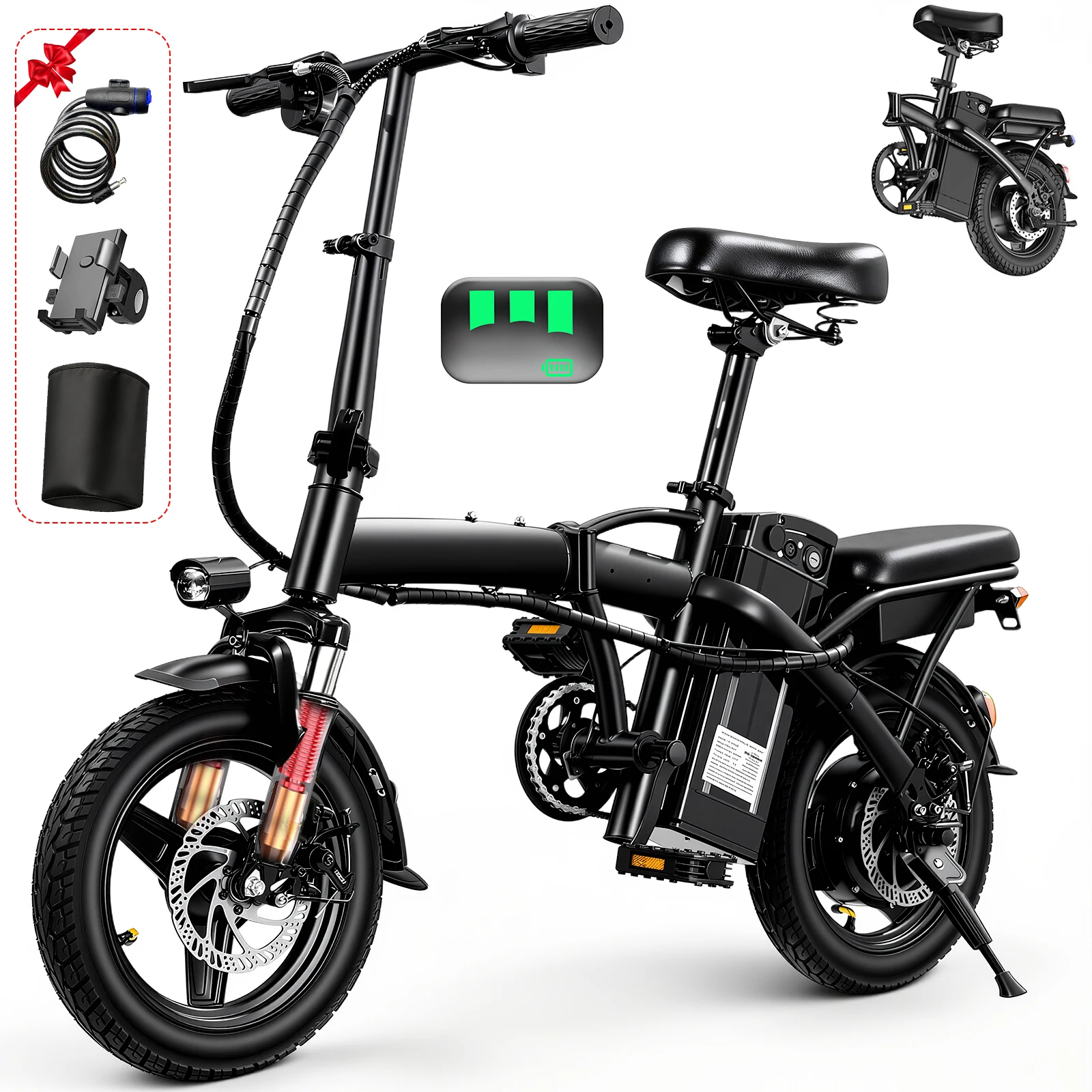 Electric Bike for Adult, 20MPH,Peak 560W Motor,48V Removable Battery,14inch Folding Electric Bike,Maximum 32 Miles,1Year Warranty Ebike