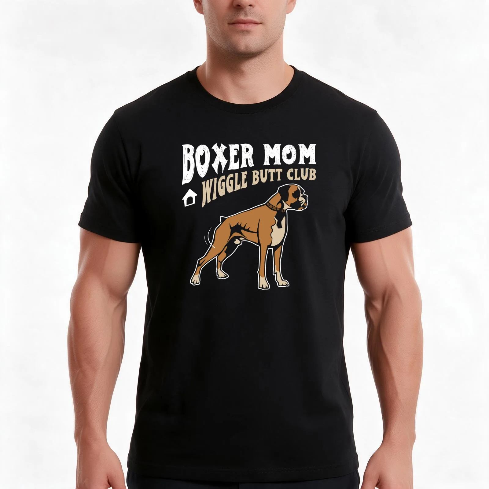 Boxer Mom Wiggle Butt Club design, Boxer design, Dog design graphic T-Shirt, Summer Casual Cotton Tee, Oversized Streetwear Tops