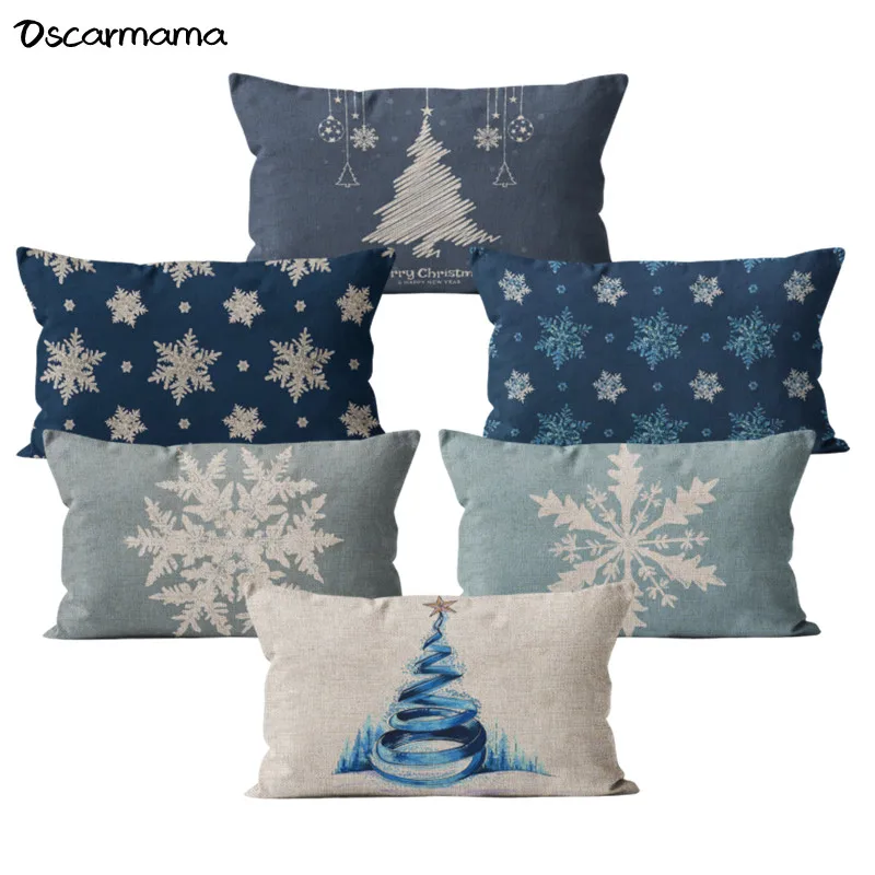 

Happy Merry Christmas Tree Decoration Snowflake Navy Sky Blue Blueness Pillow Case 30x50 Cushion Cover For Sofa Fall Home Decor