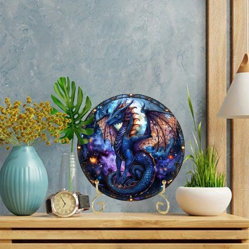 Round Aluminum Flat Sign, Dragon Themed Painted Realistic Art Office Home Decorations, Thanksgiving Day Wall Art Decor Plaque