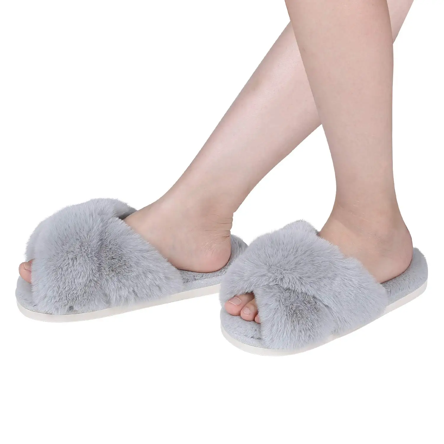 Pallene Plush Fluffy Home Slippers For Women Fashion Indoor Warm Open Toe Furry Shoes New Casual Furry Bedroom Cozy Slippers