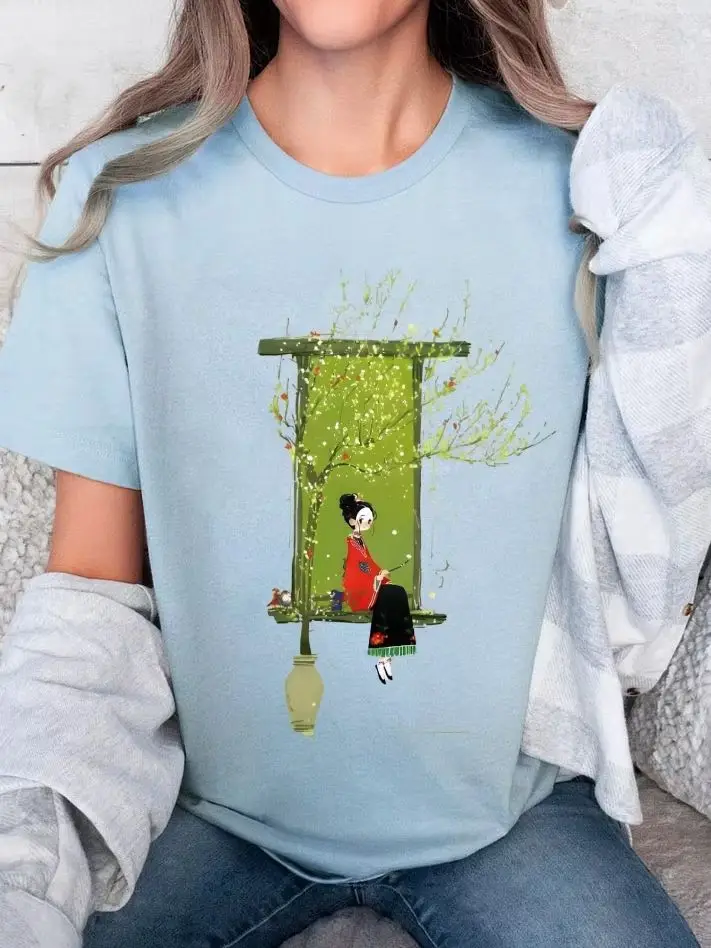 

Fresh Style, Unique Pattern, Cool Y2k Top, Women's Graphic Tee, Hand-Painted Bunny Art, Korean Style T-Shirt, Oversized Summer