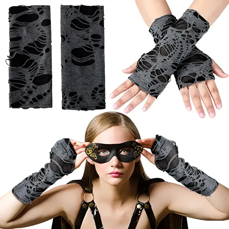 1Pair Sexy Gothic Black Fingerless Long Glove Halloween Funny Punk Rock Gloves Hip Pop Jazz Disco Mittens Clubwear Punk Mitten