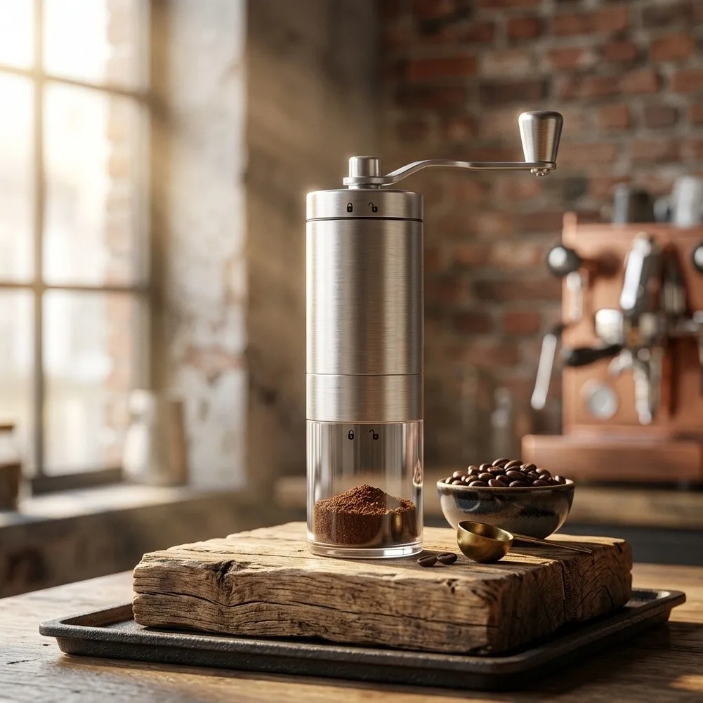Robust Stainless Steel Hand-Crank Coffee Grinder Engineered for Long-Term Use for in Home Outdoor and Mobile Environments