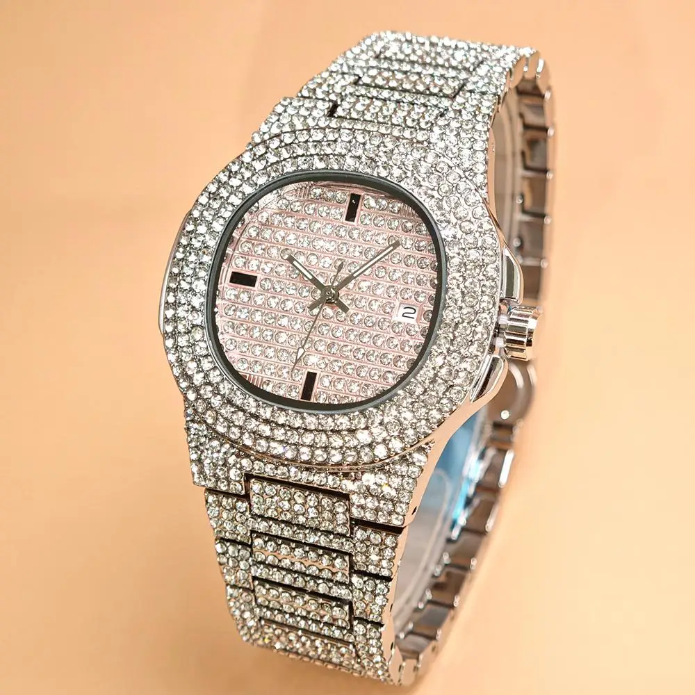 

Лидер продаж AAA Iced Watch для женщин или мужчин, брендовые UNIGUET, модные элегантные розовые кварцевые наручные часы с бриллиантами, женский подарок