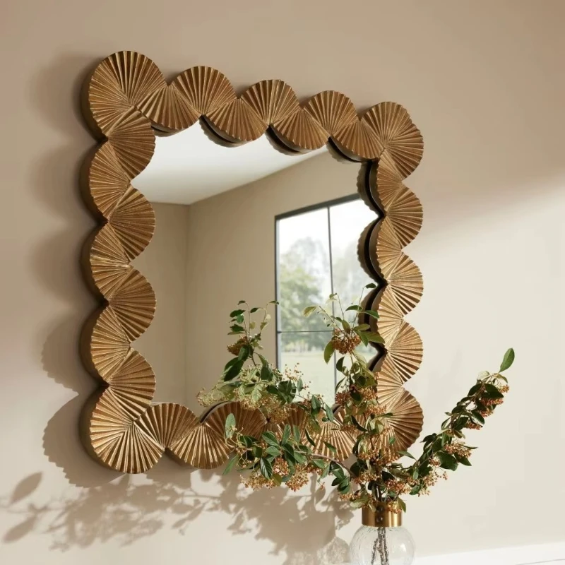 

Decorative Shell Frame Wall Mirror Decorative Gold Fan Design Square Mirror Modern
