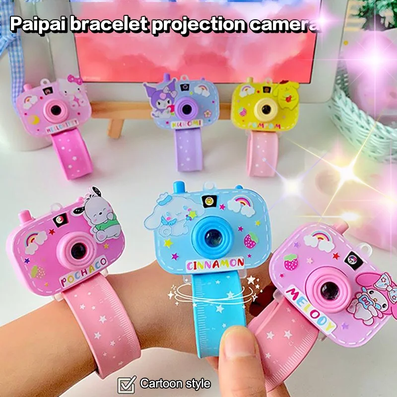 Cartoon Creative Anime Sanrio Kuromi Luminescent Imitation Projection Camera Slap Snap Wrap Wrist Bracelet Children Toys Gift