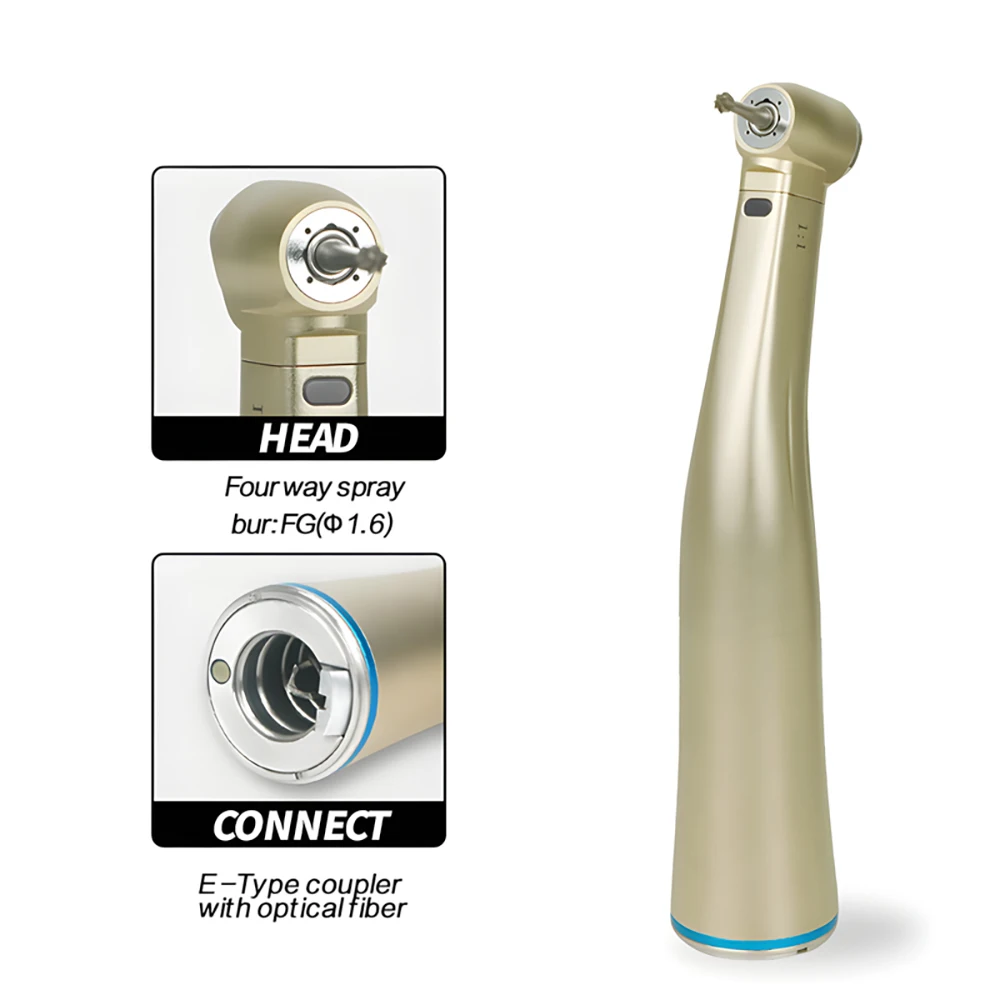 ECIN Tandheelkundige 1:5 Glasvezel LED Contra Hoek Handstuk Keramische Lager Interne 4-weg Spray Drukknop Rode Ring Tandheelkunde Gereedschap