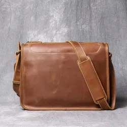 Verrückte Pferde leder Umhängetasche Herren tasche Vintage erste Schicht Rindsleder Umhängetasche für 15,6-Zoll-Laptop