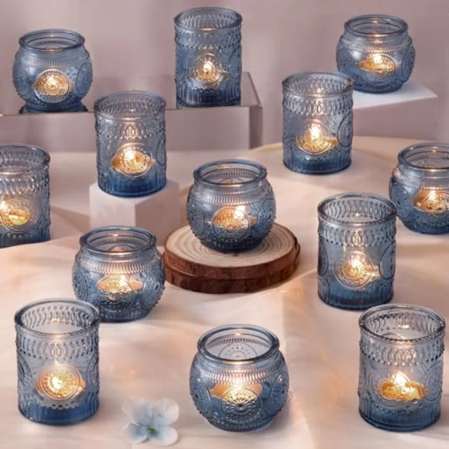 

24Pcs Blue Votive Candle Holders - Glass Candle Holder for Party Decoration, Tea Lights Candle Holder for Wedding Shower and Gi
