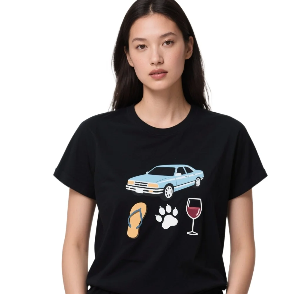 

I'm A Simple American Woman car Flip Flops Paw Dog and Wine Women's T-Shirt