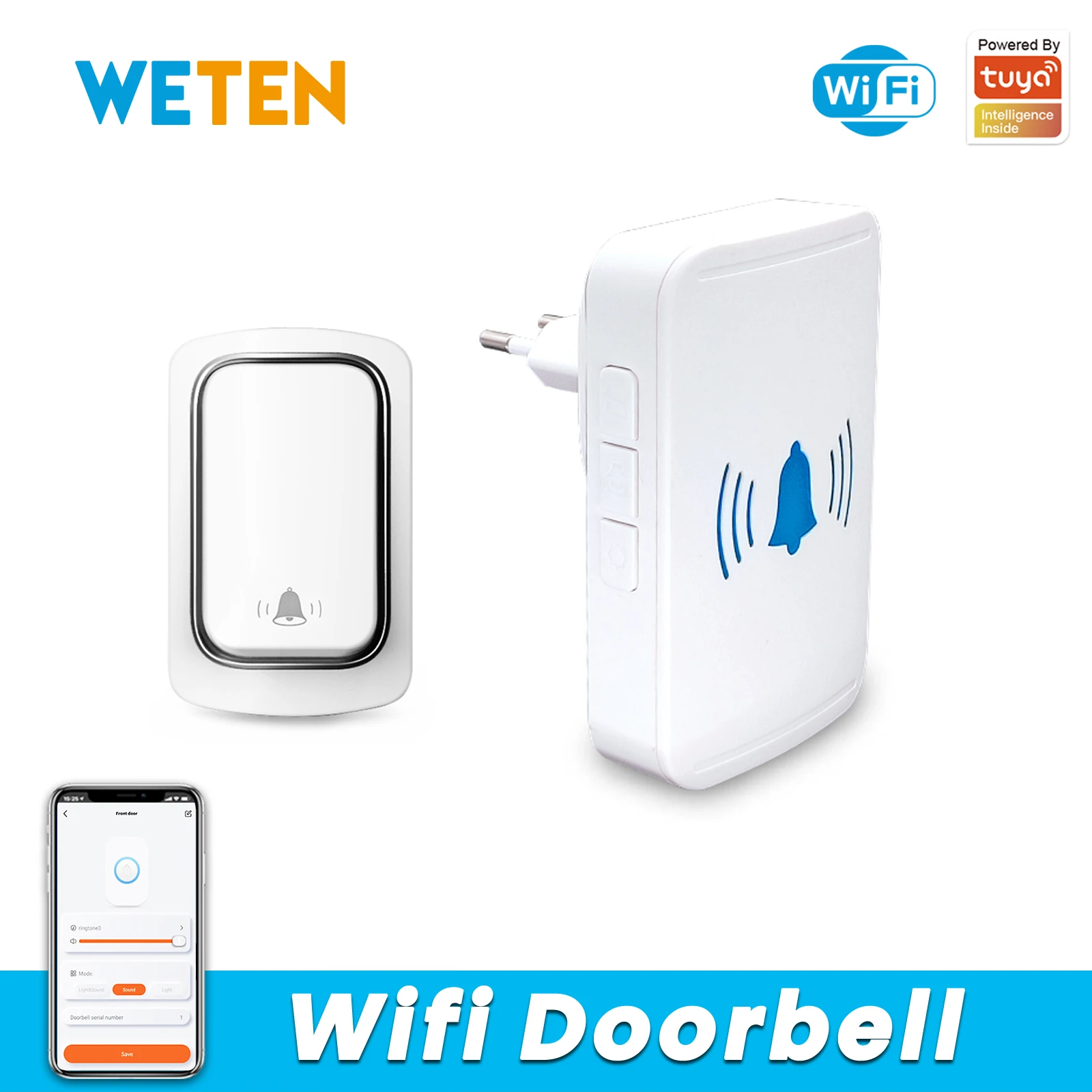 Tuya Wifi Smart Wireless Doorbell, Smart Life App Remote Control Door Bell Ringer, 38 Music Chime, Smart Home Security Alarm