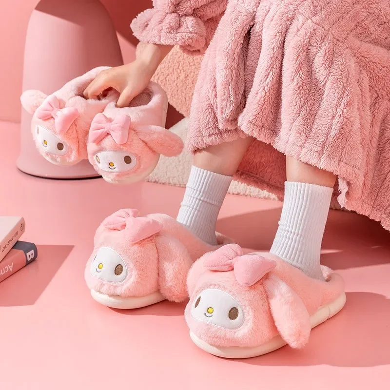 Sanrio my melody Cotton slippers female winter cute indoor home parent-child 2024 new ladies plush slippers