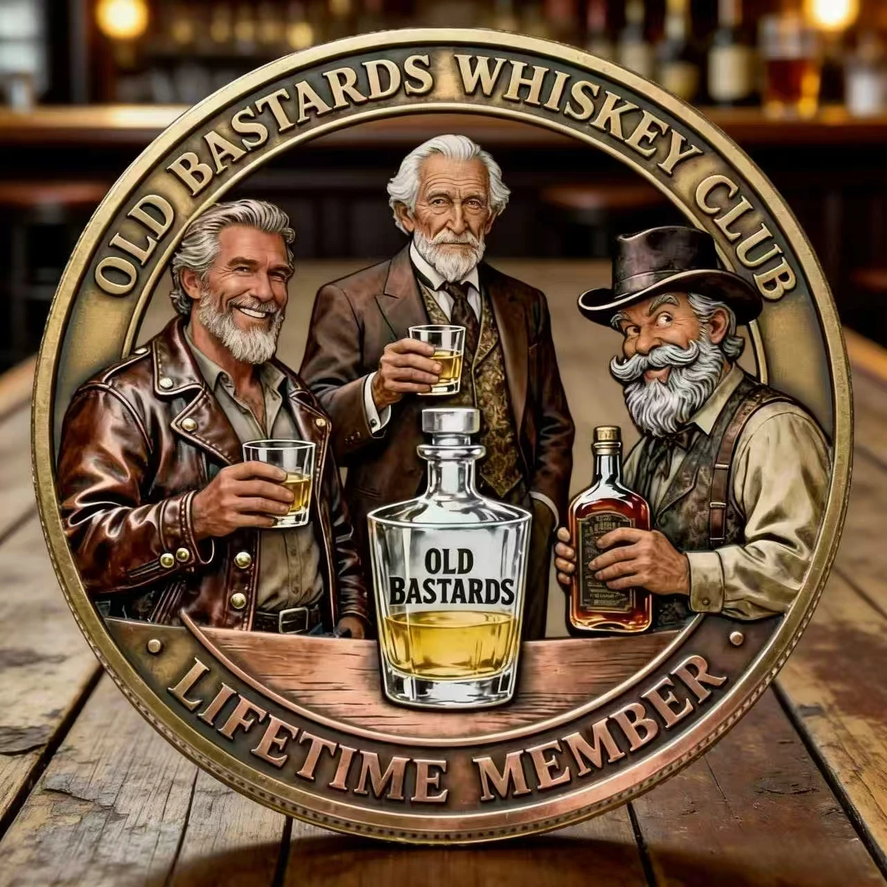 Moneda Coleccionable Tallada en 3D con Baño de Oro del Club de Whisky Old Bastards, Artículo de Regalo Único de Alta Calidad