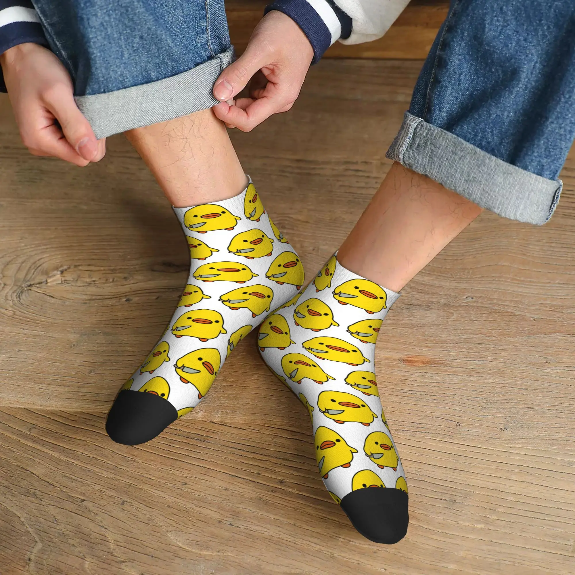 All Seasons duck with knife kawaii duck knife duck Socks Harajuku Sport Middle Tube Socks Soft Funny Stockings for Men Women