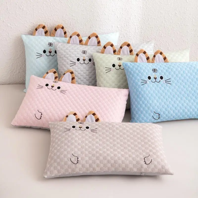 Kids Cooling Pillow Breathable Ice Silk Cartoon Animal Soft Skin-Friendly Toddler Nap Cushion for Nursery Bed