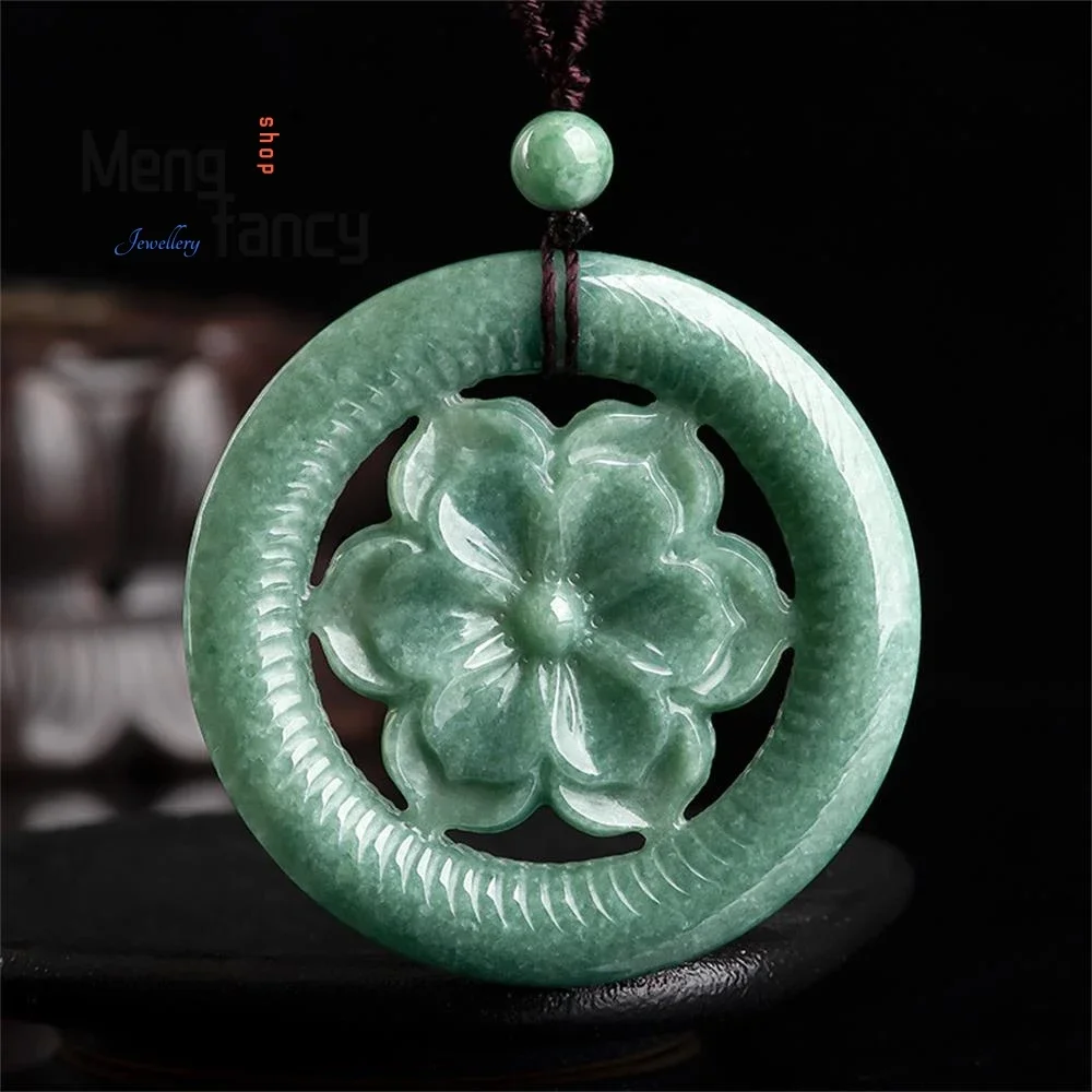 

Natural A-goods Jadeite Peony Flower Skeleton Blossom Fortune Jade Pendant Exquisite Retro Best Selling Fashion Jewelry Souvenir